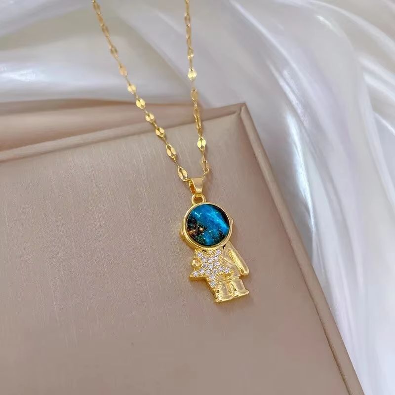 Starry Dream Astronaut Planet Moon Titanium Steel Necklace For Women 3