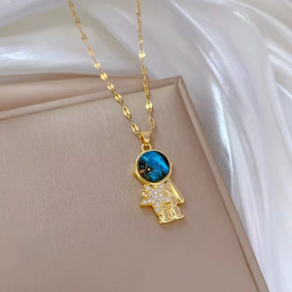 Starry Dream Astronaut Planet Moon Titanium Steel Necklace For Women 3