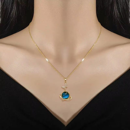 Starry Dream Astronaut Planet Moon Titanium Steel Necklace For Women 4