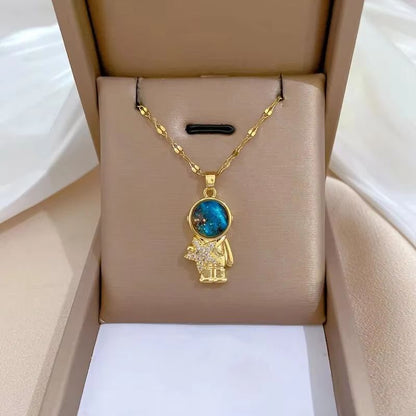 Starry Dream Astronaut Planet Moon Titanium Steel Necklace For Women 7