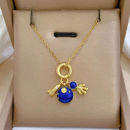 Starry Dream Astronaut Planet Moon Titanium Steel Necklace For Women 8