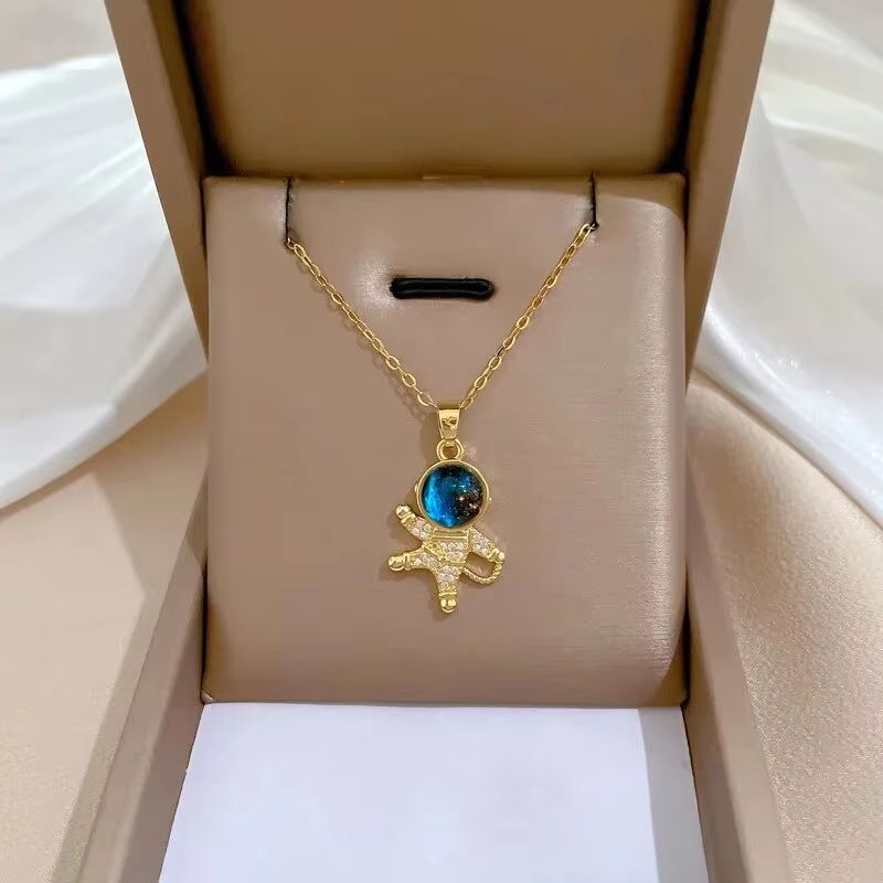 Starry Dream Astronaut Planet Moon Titanium Steel Necklace For Women 20