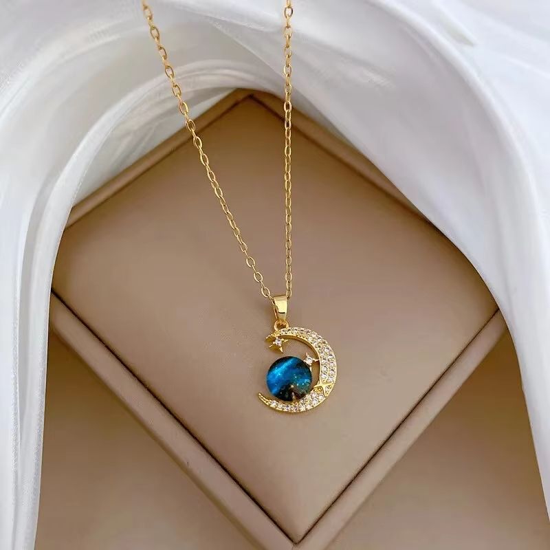 Starry Dream Astronaut Planet Moon Titanium Steel Necklace For Women 21