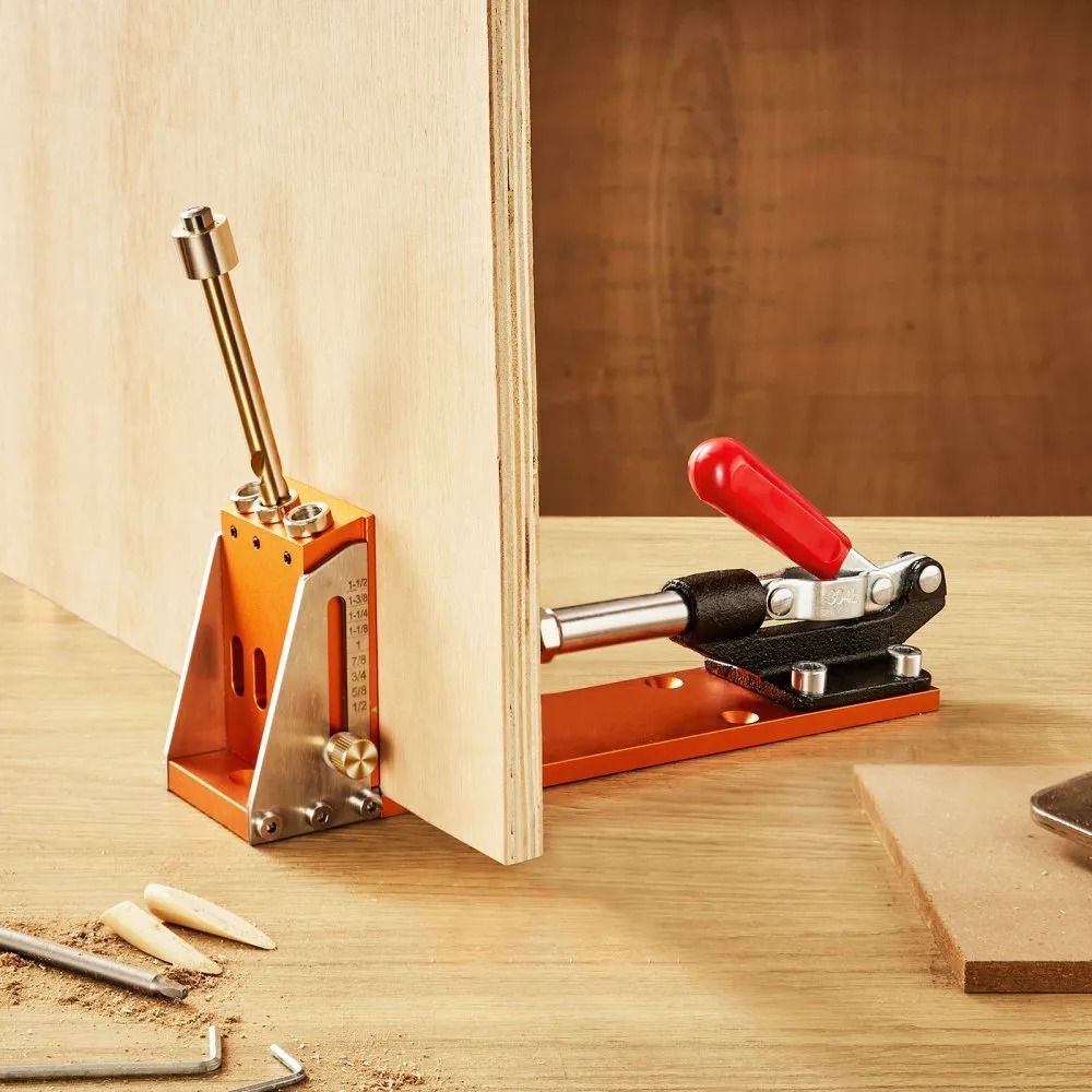 Adjustable Pocket Hole Jig System DIY Carpentry Kit With Step Drills Dual Scale Marks Drill Stop Ri 6