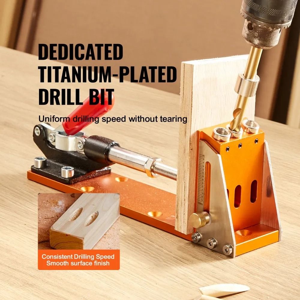 Adjustable Pocket Hole Jig System DIY Carpentry Kit With Step Drills Dual Scale Marks Drill Stop Ri 3