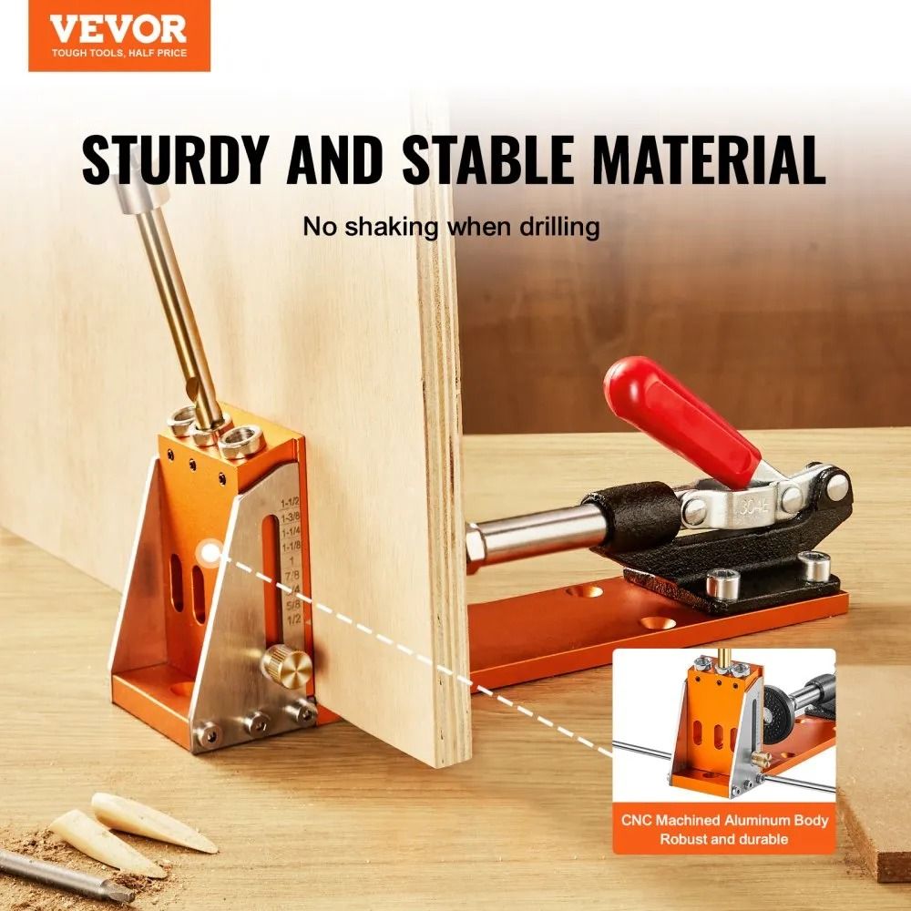 Adjustable Pocket Hole Jig System DIY Carpentry Kit With Step Drills Dual Scale Marks Drill Stop Ri 4