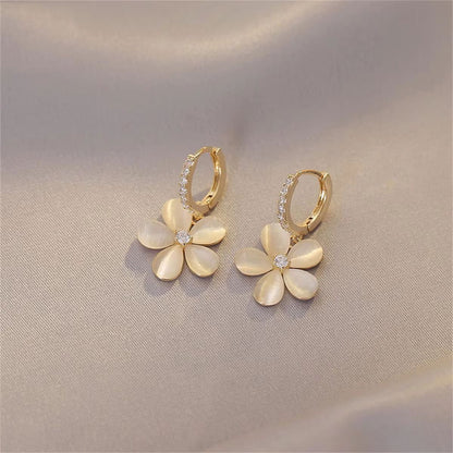 Korean Opal Flower Earrings For Women  Crystal Pearl Floral Stud Earrings For Wedding  Party 4