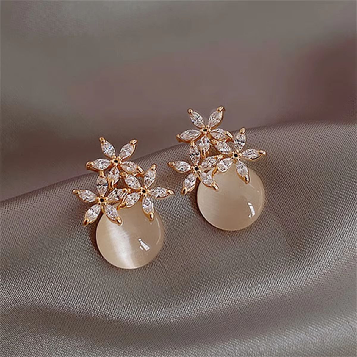 Korean Opal Flower Earrings For Women  Crystal Pearl Floral Stud Earrings For Wedding  Party 7