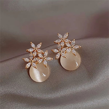 Korean Opal Flower Earrings For Women  Crystal Pearl Floral Stud Earrings For Wedding  Party 7