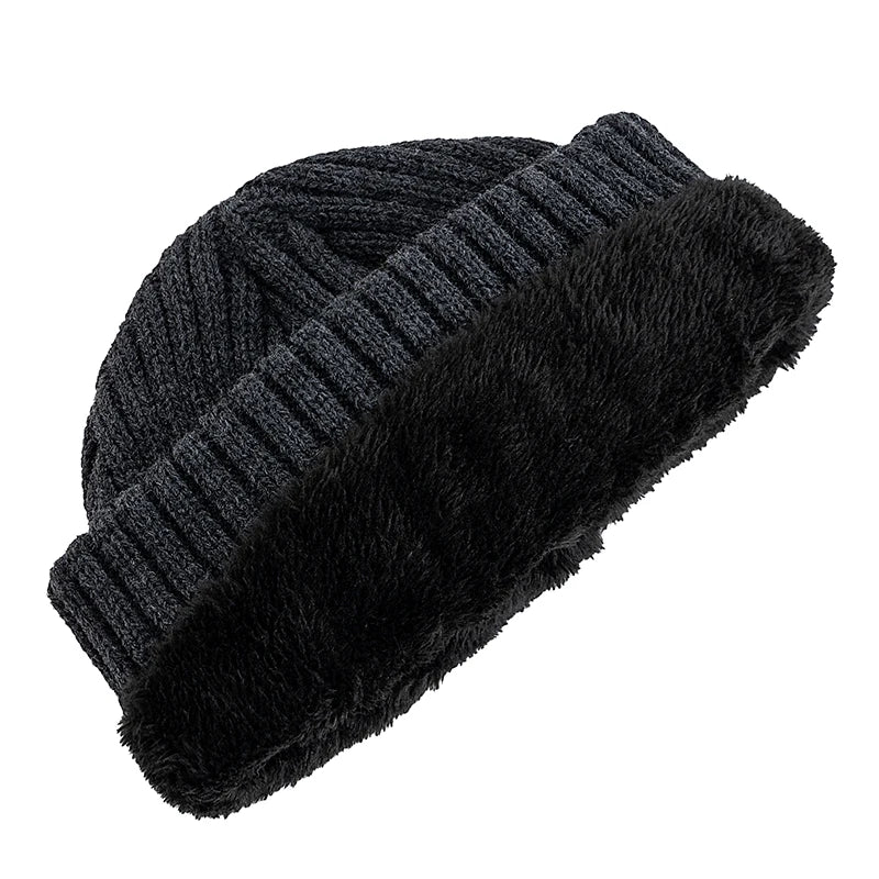 Knitted Winter Beanie Hat, Unisex Warm Cap with Plush Fur Lining, Outdoor Ski Sports Hat for Men Women