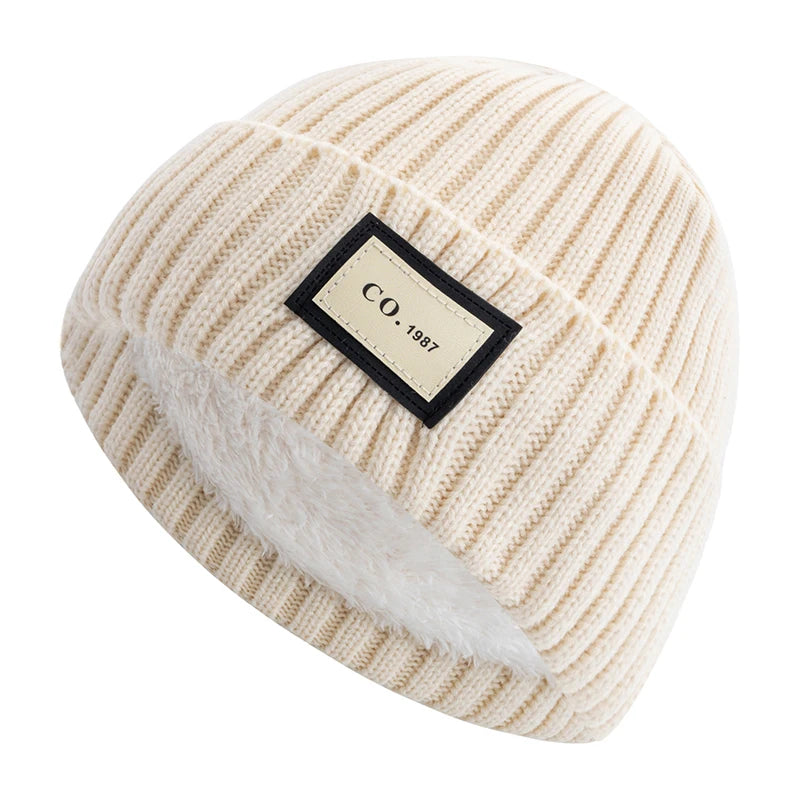 Knitted Winter Beanie Hat, Unisex Warm Cap with Plush Fur Lining, Outdoor Ski Sports Hat for Men Women
