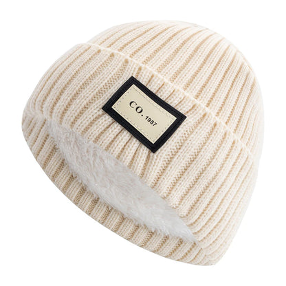 Knitted Winter Beanie Hat, Unisex Warm Cap with Plush Fur Lining, Outdoor Ski Sports Hat for Men Women