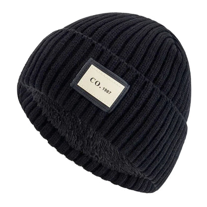 Knitted Winter Beanie Hat, Unisex Warm Cap with Plush Fur Lining, Outdoor Ski Sports Hat for Men Women