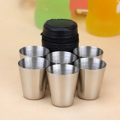 6Pcs Travel Stainless Steel Cups Mini Set Outdoor Portable Drinkware Case Whisky Wine Glasses 1