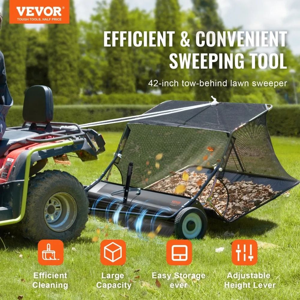 Heavy Duty Pull Behind Lawn Sweeper Adjustable Height Yard Collector Leaf And Grass Sweeper 1