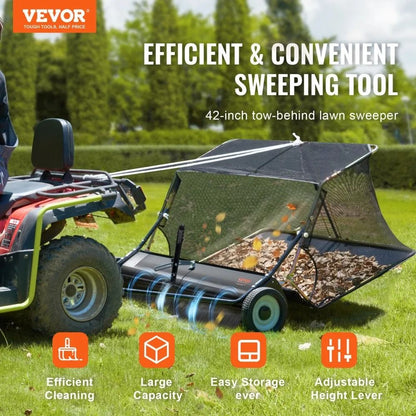 Heavy Duty Pull Behind Lawn Sweeper Adjustable Height Yard Collector Leaf And Grass Sweeper 1