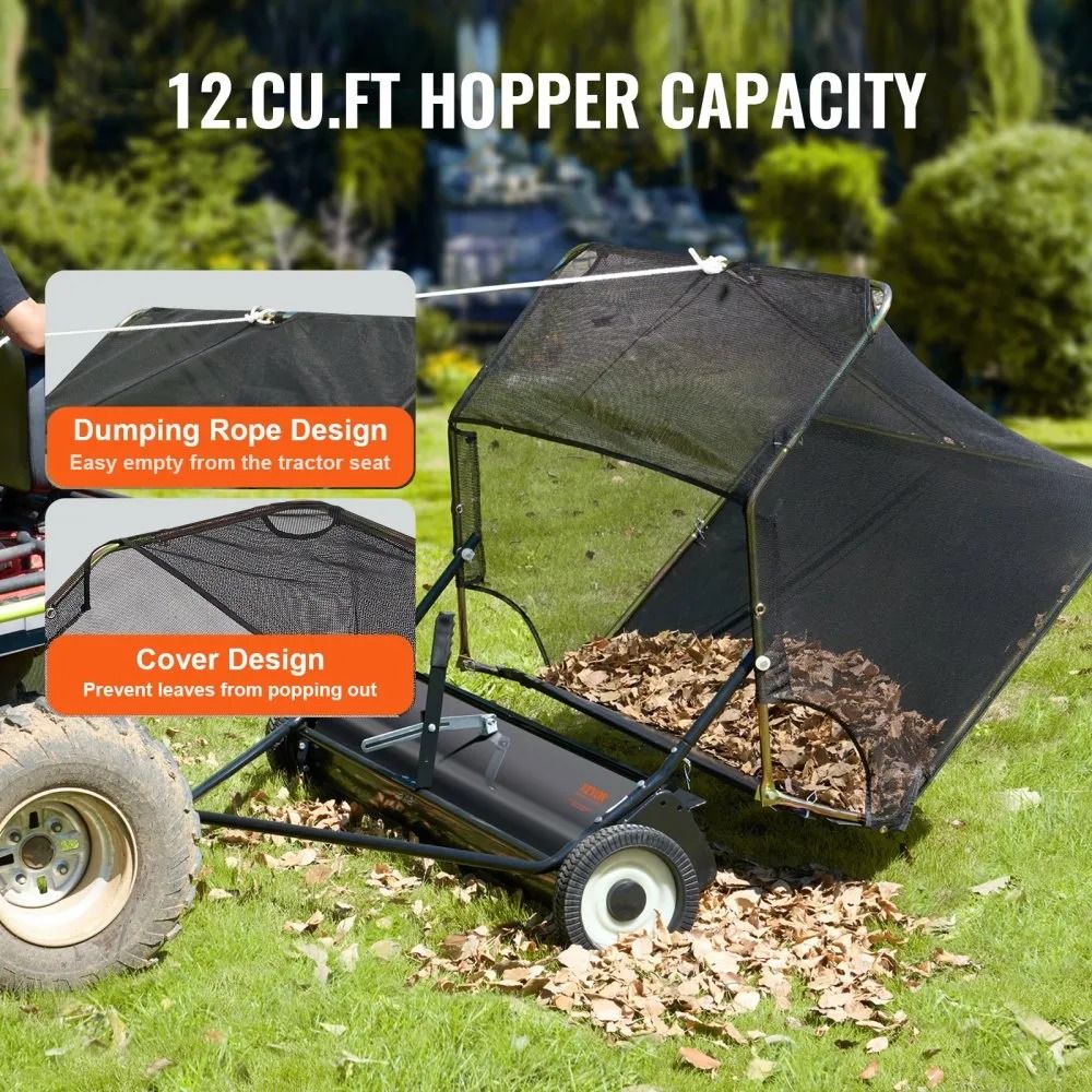 Heavy Duty Pull Behind Lawn Sweeper Adjustable Height Yard Collector Leaf And Grass Sweeper 2