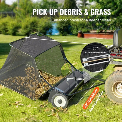 Heavy Duty Pull Behind Lawn Sweeper Adjustable Height Yard Collector Leaf And Grass Sweeper 3
