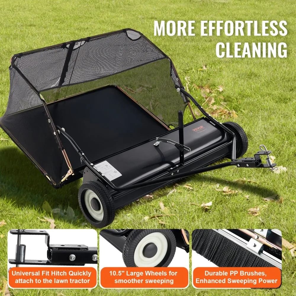 Heavy Duty Pull Behind Lawn Sweeper Adjustable Height Yard Collector Leaf And Grass Sweeper 4