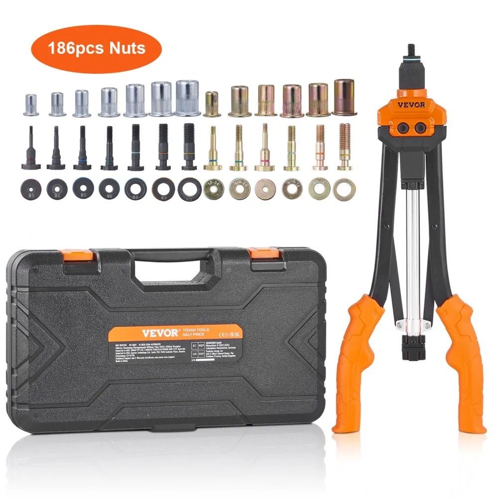 Rivnut Tool Kit with Mandrels and Rivet Nuts, Semi Auto Rivet Nut Tool