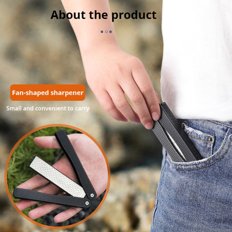 Portable Double Side Grindstone, Professional Diamond Knife Sharpener, Kitchen Folding Pocket Sharpening Stone