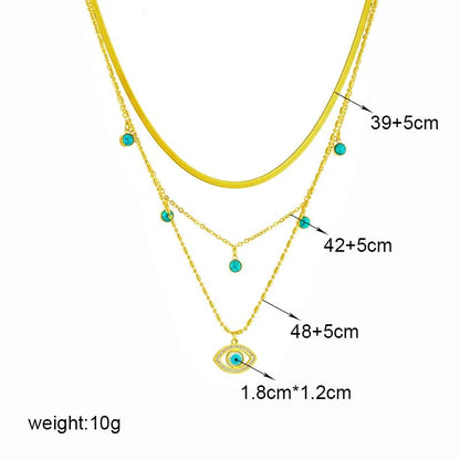 Butterfly Moon Lock Layered Necklace  316L Stainless Steel Choker With Blue Eye Pendant For Women 4