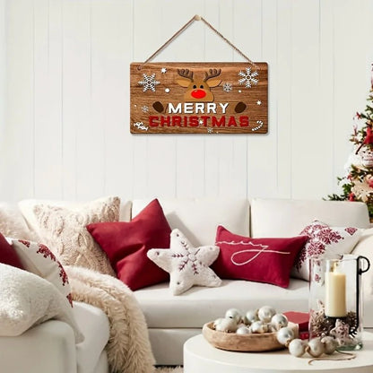 Merry Christmas Decoration Rustic Christmas Sign With Red Lettering Brown Background Reindeer And S
