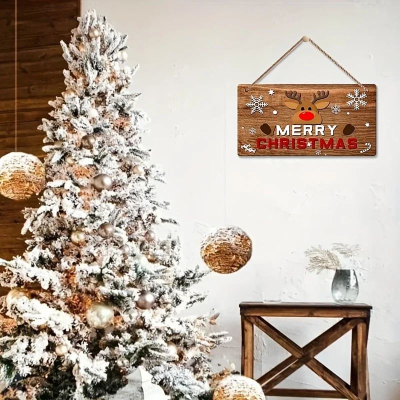 Merry Christmas Decoration Rustic Christmas Sign With Red Lettering Brown Background Reindeer And S