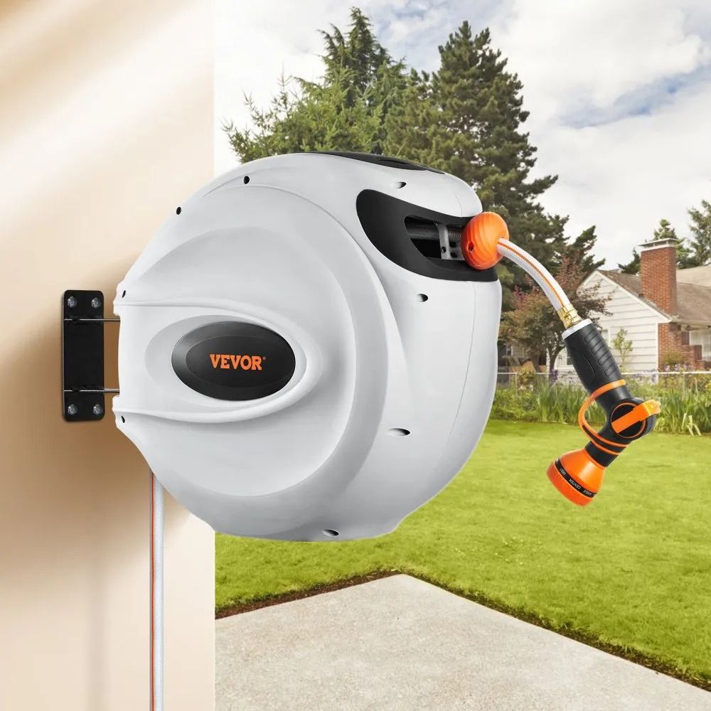 Automatic Retractable Garden Hose Reel 100 Ft X 12 Inch Wall Mounted Hose Reel 180 Swivel Bracket S 6