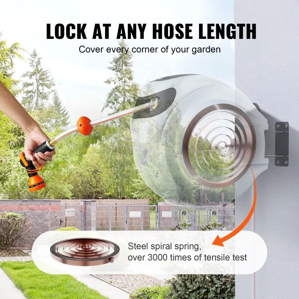 Automatic Retractable Garden Hose Reel 100 Ft X 12 Inch Wall Mounted Hose Reel 180 Swivel Bracket S 3