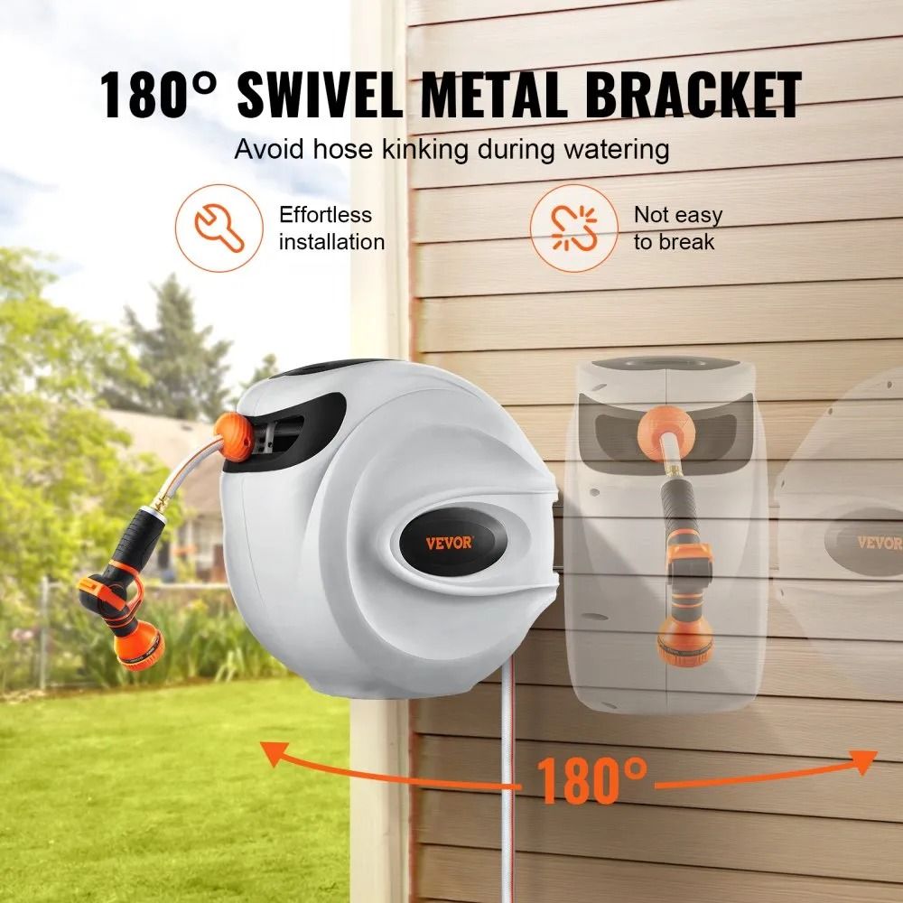 Automatic Retractable Garden Hose Reel 100 Ft X 12 Inch Wall Mounted Hose Reel 180 Swivel Bracket S 2