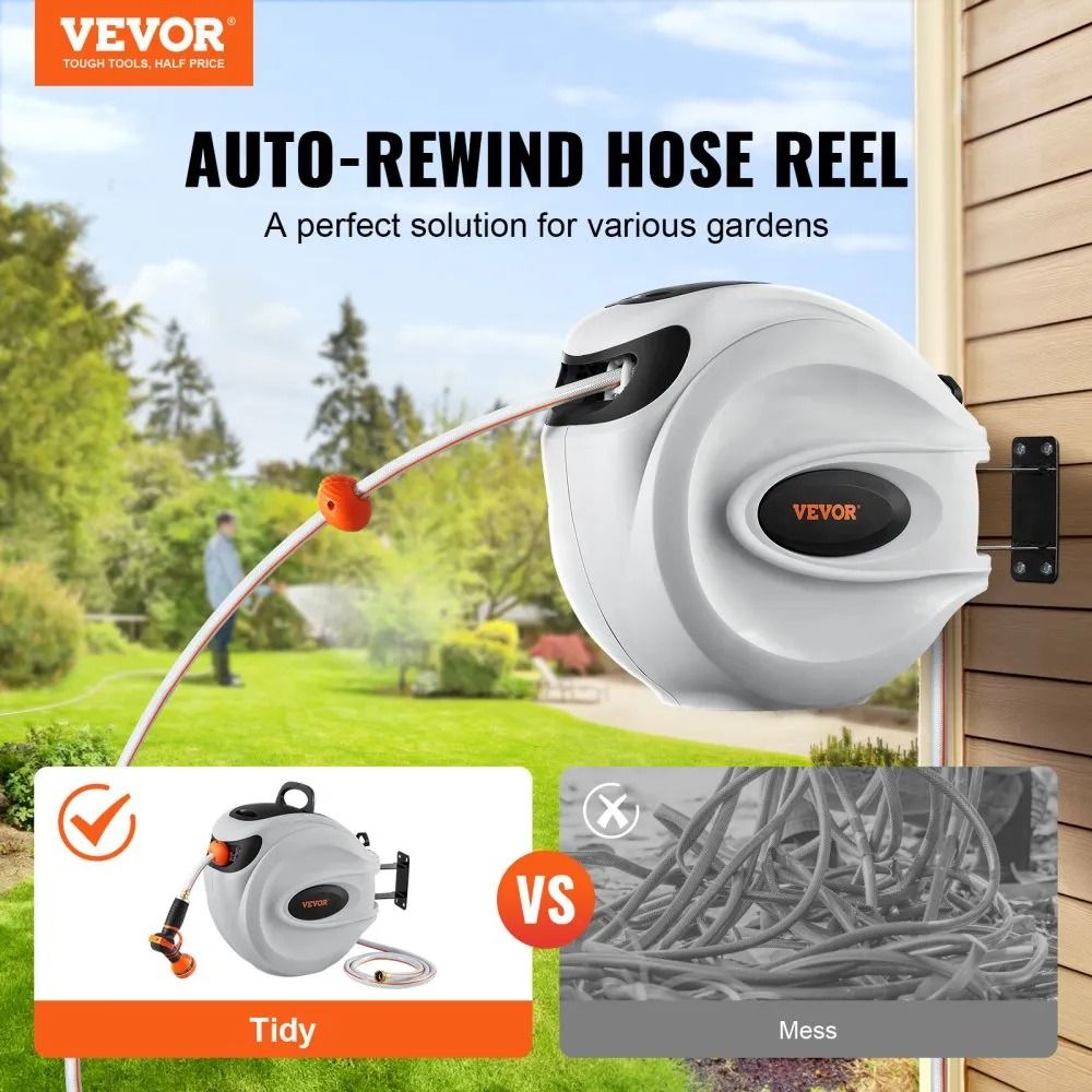 Automatic Retractable Garden Hose Reel 100 Ft X 12 Inch Wall Mounted Hose Reel 180 Swivel Bracket S 1