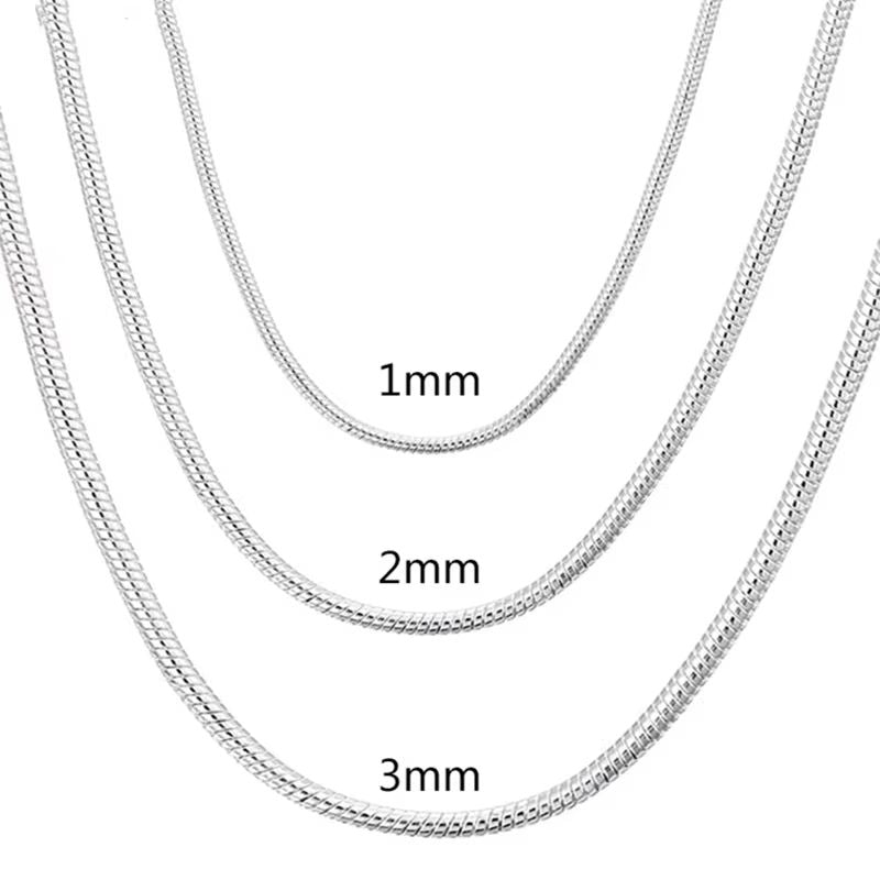 Solid Snake Chain Necklace 45-60 cm (17.7-23.6 in) Silver Color - (0.04, 0.08, 0.12 in) Unisex Pendant Necklace Chain
