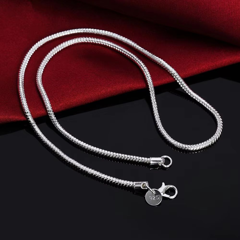 Solid Snake Chain Necklace 4560cm Silver Color  1mm 2mm 3mm Unisex Pendant Necklace Chain 1