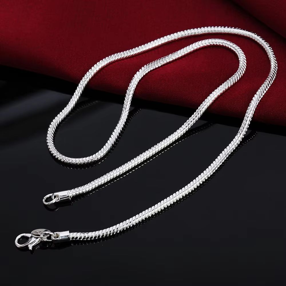 Solid Snake Chain Necklace 4560cm Silver Color  1mm 2mm 3mm Unisex Pendant Necklace Chain 2