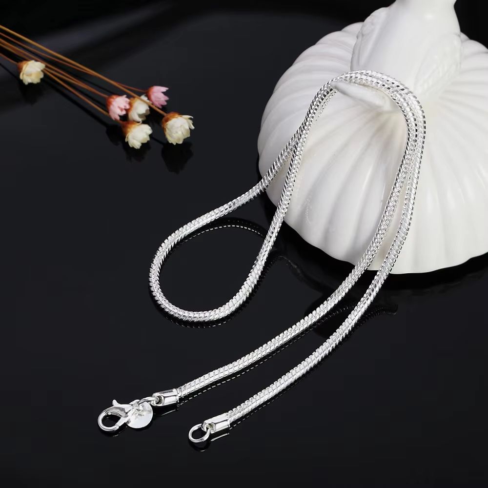 Solid Snake Chain Necklace 4560cm Silver Color  1mm 2mm 3mm Unisex Pendant Necklace Chain 3