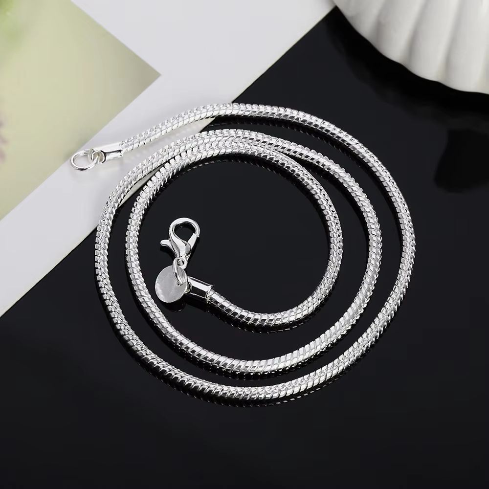 Solid Snake Chain Necklace 4560cm Silver Color  1mm 2mm 3mm Unisex Pendant Necklace Chain 4