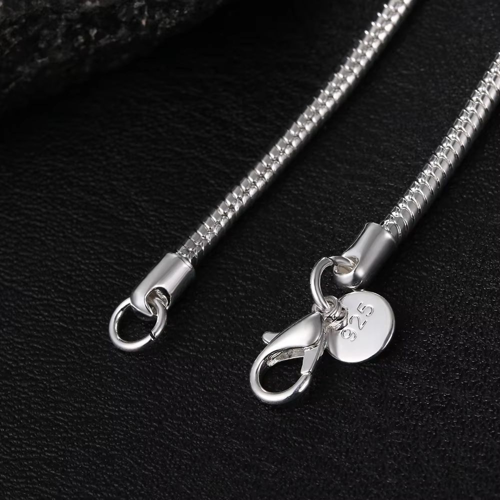 Solid Snake Chain Necklace 4560cm Silver Color  1mm 2mm 3mm Unisex Pendant Necklace Chain 5