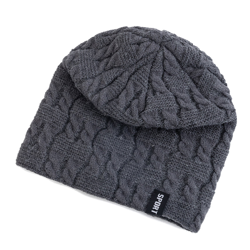 Fleece Lined Warm Beanie Unisex Winter Hats Sports Casual Knitted Hat Label Dopamine Men Women 4