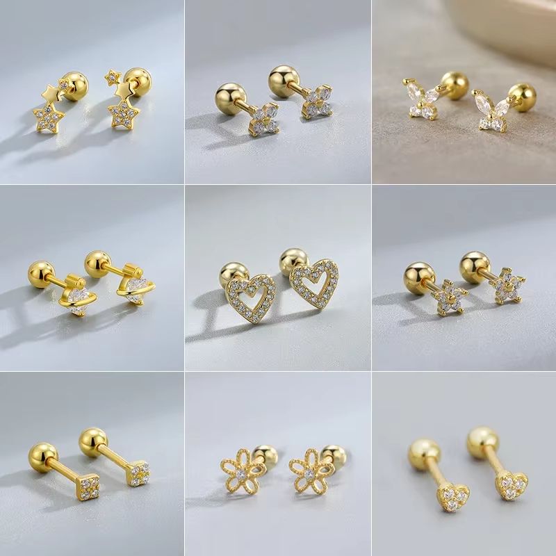 Hypoallergenic Heart Cartilage Earrings for Women – Screw Back Helix Stud Earrings for Sensitive Ears