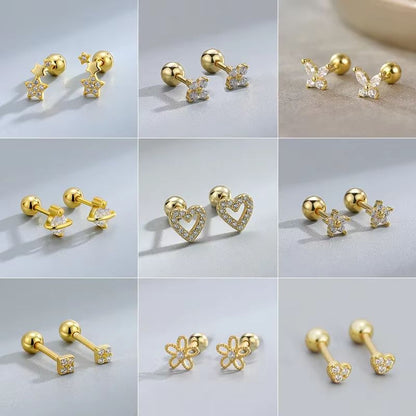 Hypoallergenic Heart Cartilage Earrings for Women – Screw Back Helix Stud Earrings for Sensitive Ears