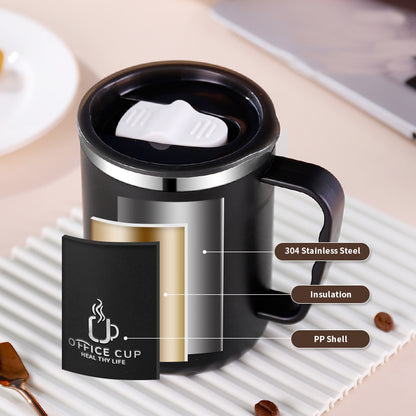Stainless Steel Coffee Mug, Double Layers Water Bottle, Milk Cup With Handle, Plastic Lid