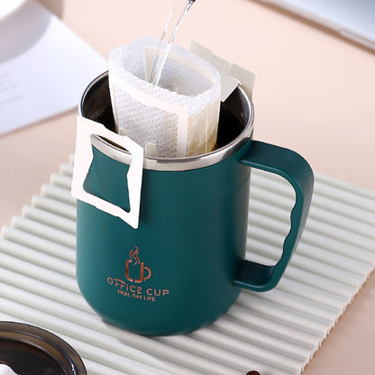 Stainless Steel Coffee Mug, Double Layers Water Bottle, Milk Cup With Handle, Plastic Lid