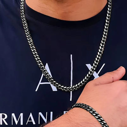 2pcs Mens Cuban Chain Necklace And Bracelet Silver Color Chunky Chain Set In Stainless Steel 6