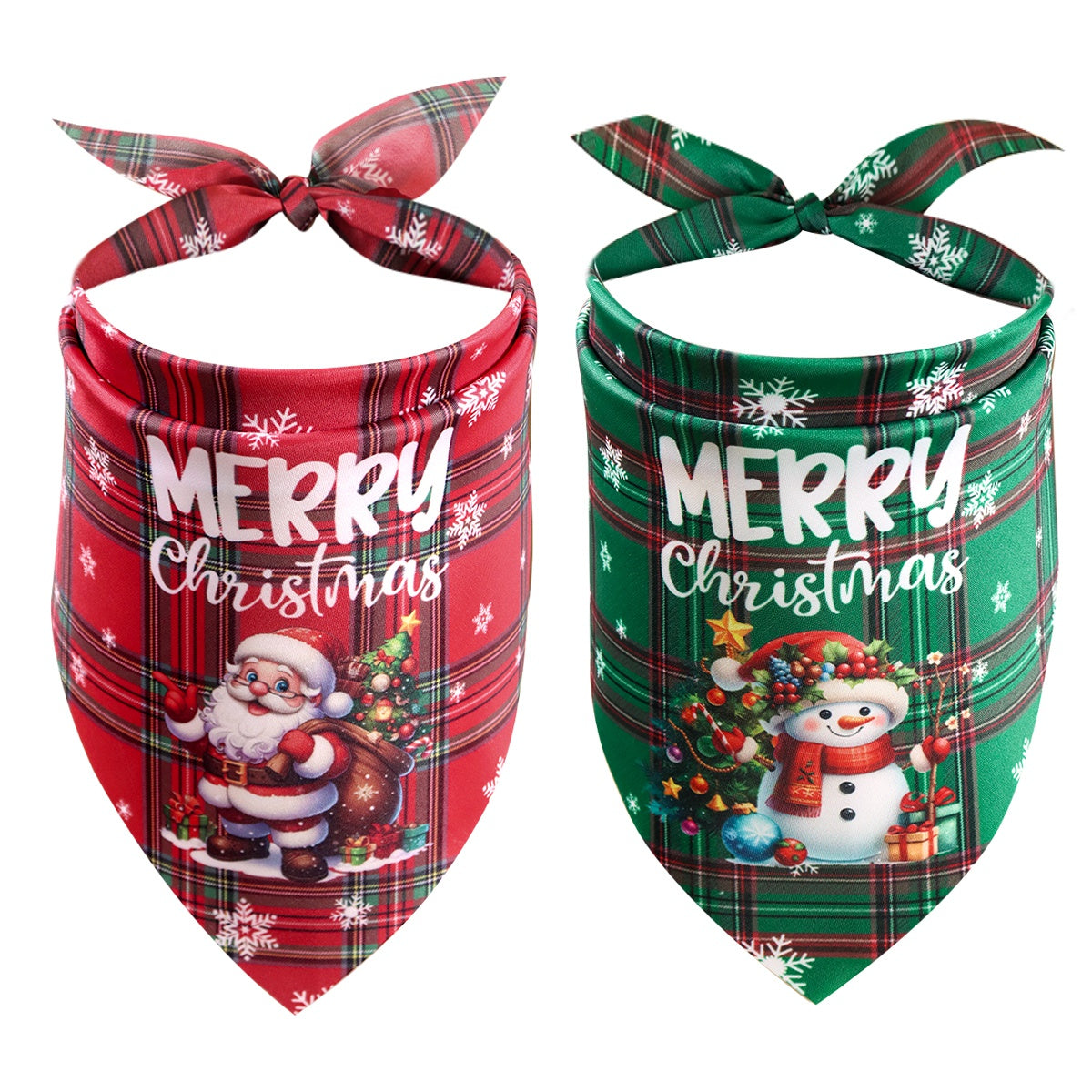 Santa Claus Snowman Dog Bandanas Christmas Plaid Pet Scarf Triangle Saliva Towel Holiday Pet Access 4