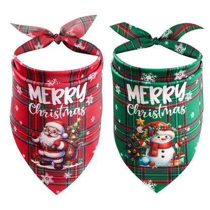 Santa Claus Snowman Dog Bandanas Christmas Plaid Pet Scarf Triangle Saliva Towel Holiday Pet Access 4