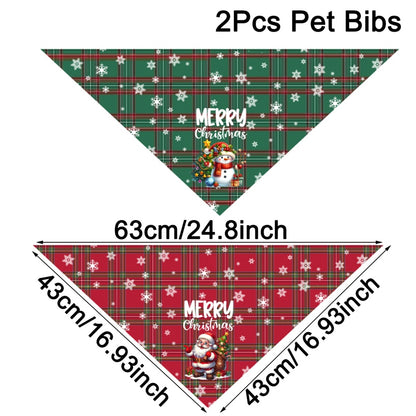 Santa Claus Snowman Dog Bandanas Christmas Plaid Pet Scarf Triangle Saliva Towel Holiday Pet Access 7