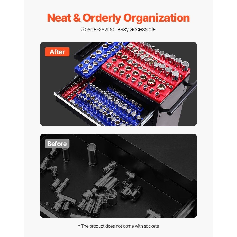 Socket Organizer Set Magnetic Socket Holder Metric SAE Socket Trays With Clear Labels Holds Standar 2
