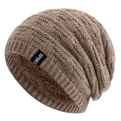 Plush Fur Lined Hats For Men Women, Unisex Fashion Beanie Hat, Solid Ski Sports Winter Cap, Keep Warm Knitted Hat