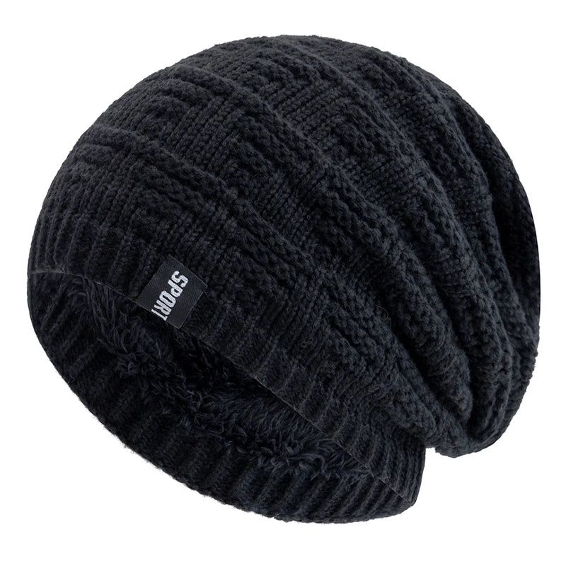 Plush Fur Lined Hats For Men Women, Unisex Fashion Beanie Hat, Solid Ski Sports Winter Cap, Keep Warm Knitted Hat